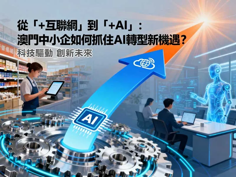 澳門企業從互聯網化邁向智能化 (Plus AI) 的轉型路徑示意圖